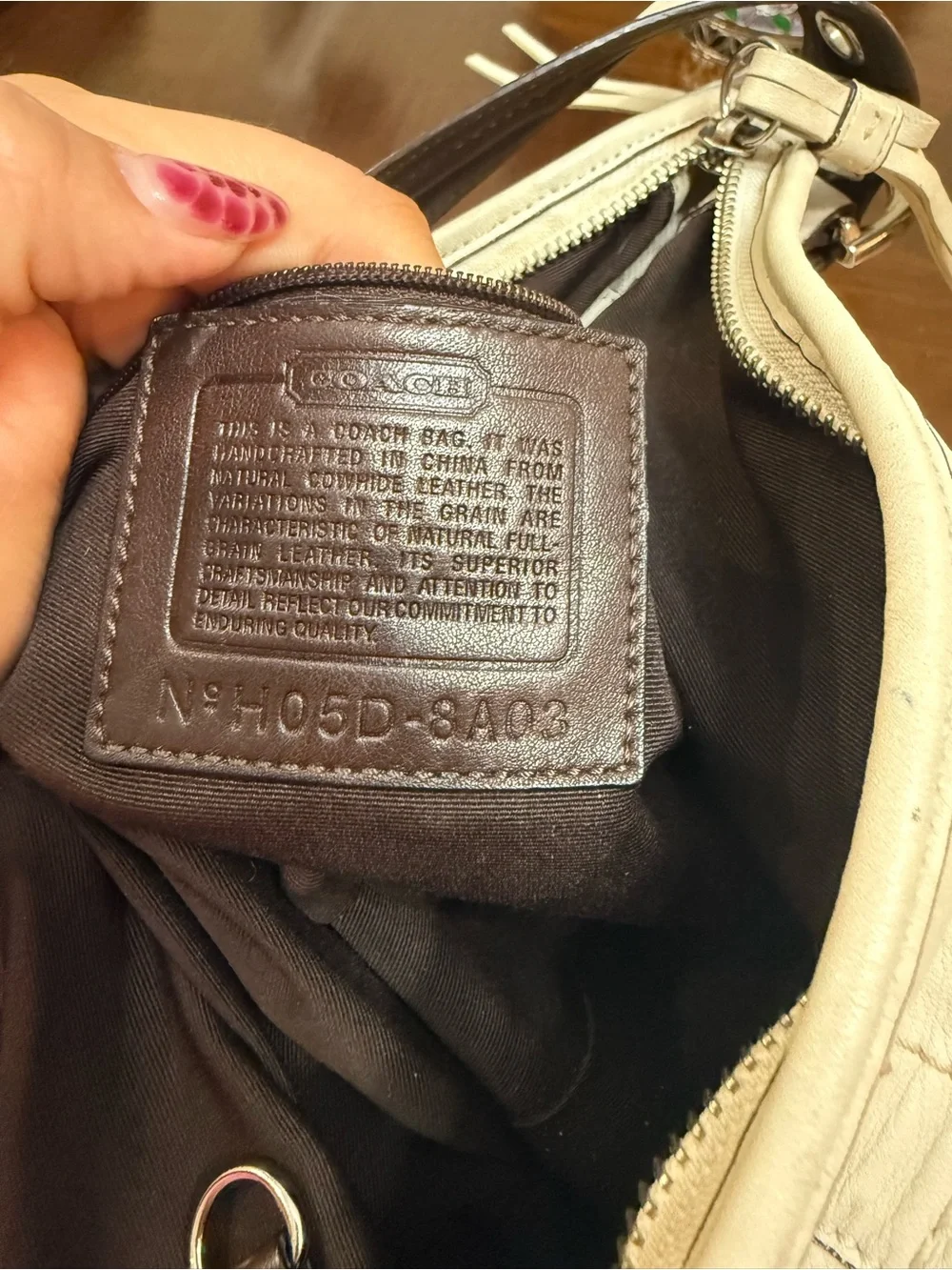 Coach Cream Hobo Bag with Dark Brown Strap